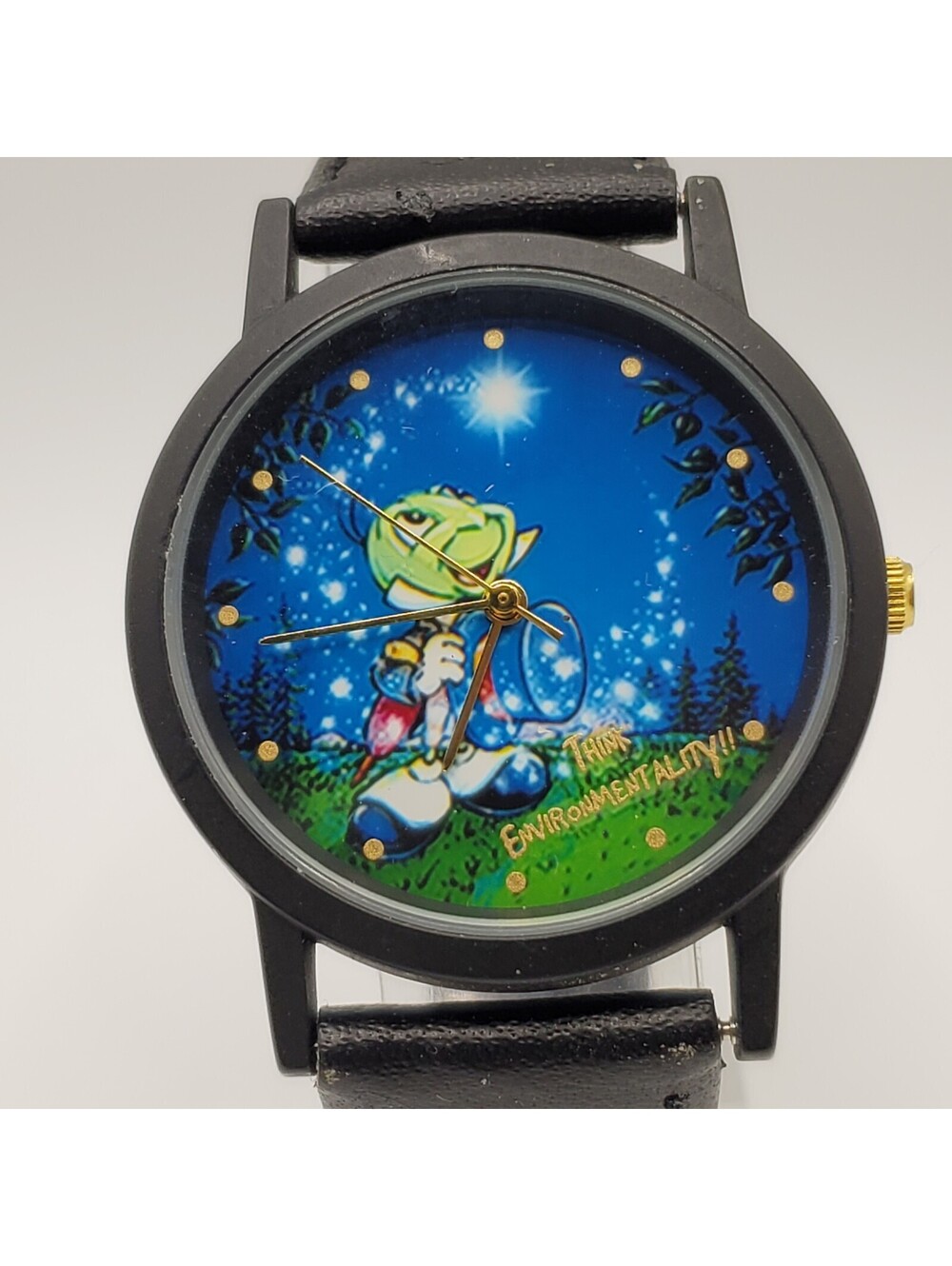 Disney Jimminy Cricket Think Environmentally Watch Leather Band New Battery